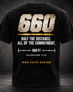 Clean 660 Tee back, washed black with 660 Half the Distance, All of the Commitment and Colossians 3:23