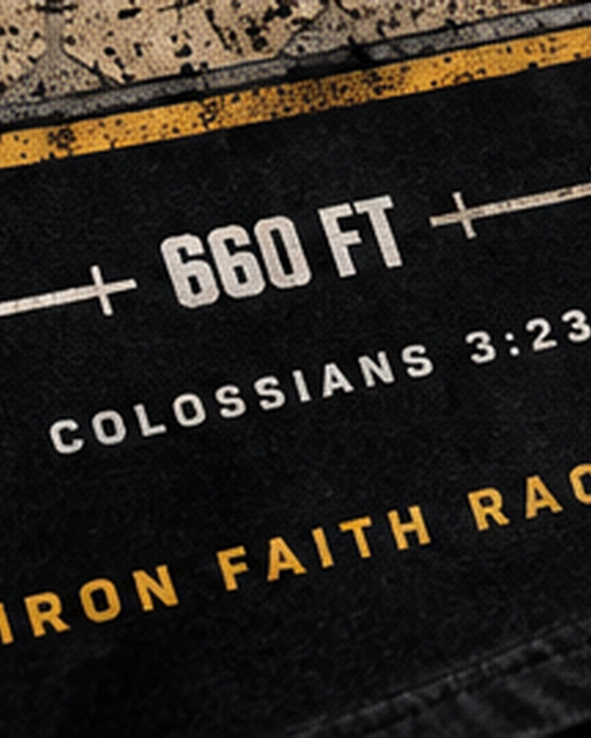 Close-up of 660 FT and Colossians 3:23 detail on the Clean 660 Tee back print