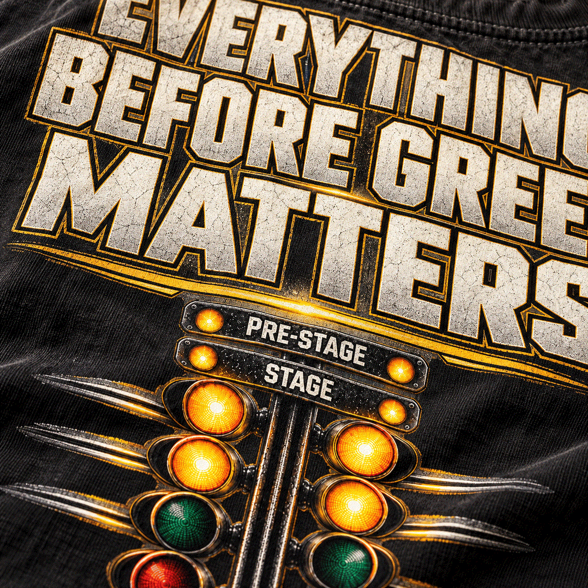 Close-up of pre-stage and stage lights on the Everything Before Green Matters back print
