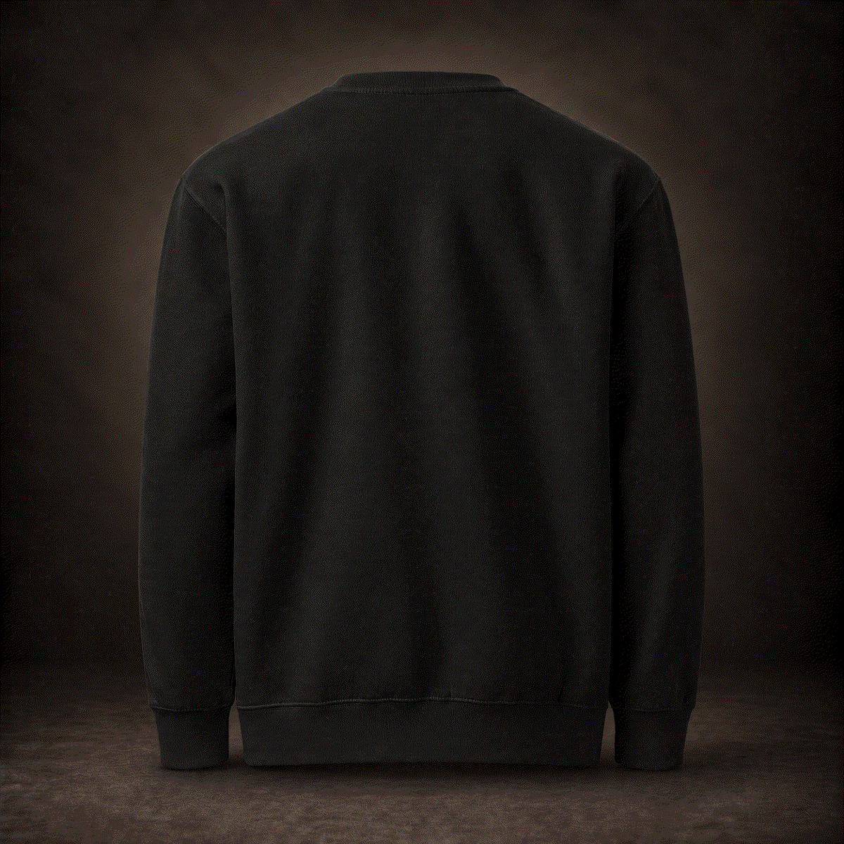 Back of black Iron Faith Racing crewneck sweatshirt, plain with no print