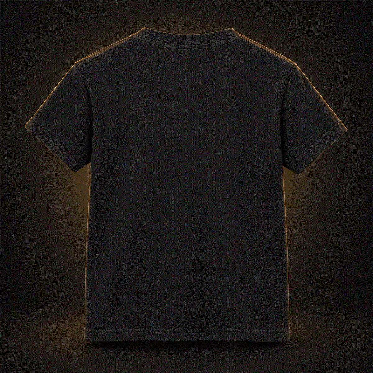 Back of black youth tee, plain with no print