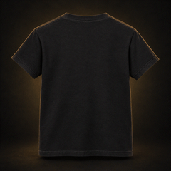 Back of black youth tee, plain with no print