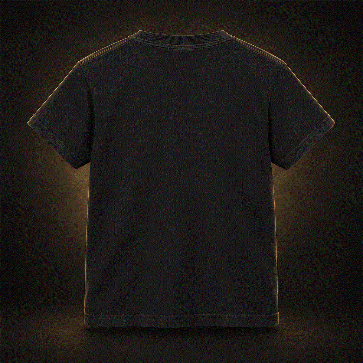 Back of black youth tee, plain with no print