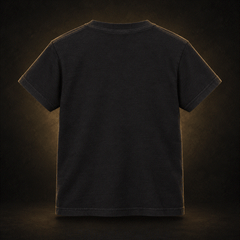 Back of black youth tee, plain with no print
