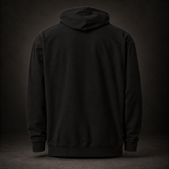 Back of black Iron Faith Racing hoodie, plain with no print