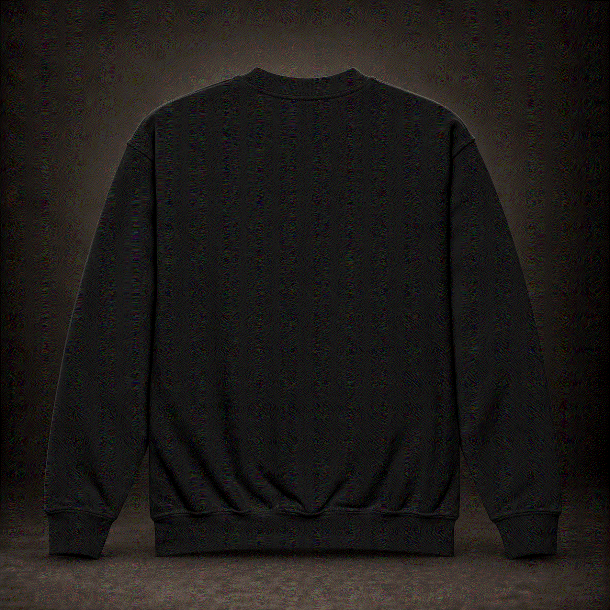 Back of black youth crewneck sweatshirt, plain with no print