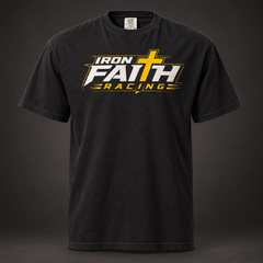 Black heavyweight tee with Iron Faith Racing logo on front